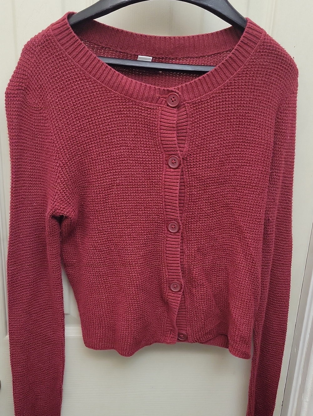 American Eagle Outfitters Wine Button-Front Crewneck Cardigan